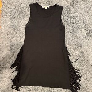 Boston Proper side slits and fringe dress black size XS